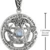 Sterling Silver Large Moon Goddess Wiccan Pentacle Pendant Natural Rainbow Moonstone; 1.25 Inch Diameter
