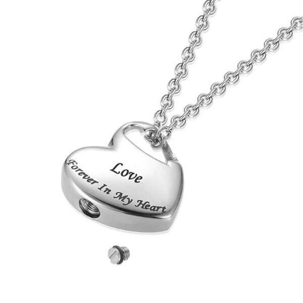 Forever in My Heart" Stainless Steel Cremation Urn Necklace - Elegant Memorial Pendant for Mom & Dad