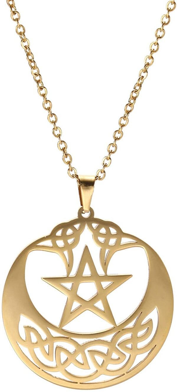 Witchcraft~cooltime Stainless Steel Pentacle Pendant Necklace Pentagram Celtic Knot Star Circle Crescent Charm Jewelry
