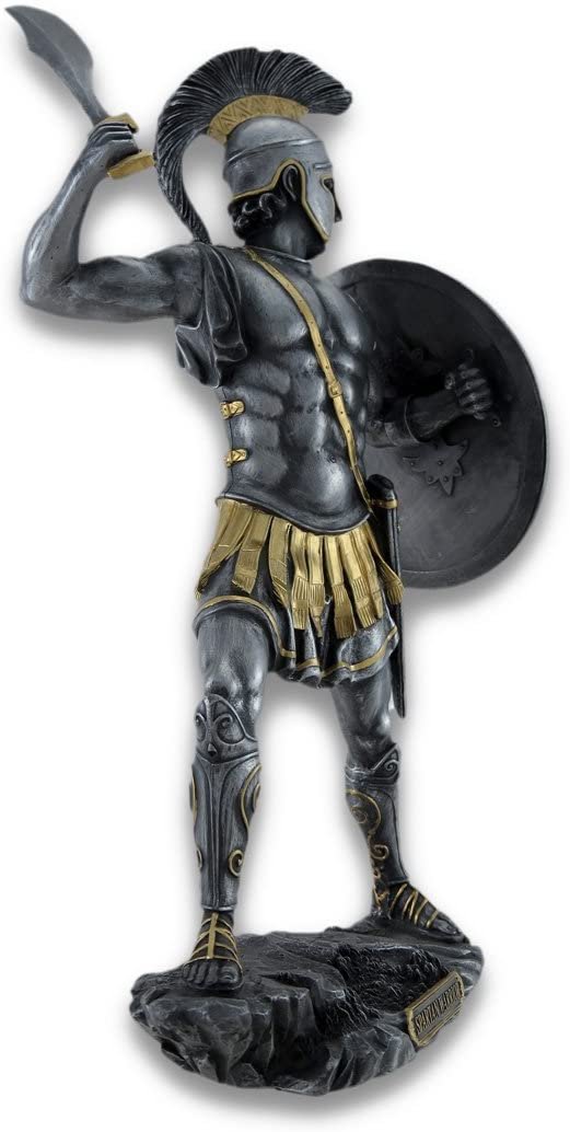 Magic  Collection~Spartan Warrior with Sword and Hoplite Shield Statue Silvered/Gold Accents