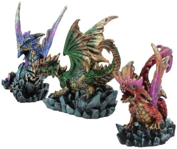 Fantasy Collection~ Rock Protectors Set of Three Dragon Figurines 8.5cm Multi-Coloured, Resin