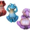Magicun N.Giftware~See No, Hear No, Speak No Evil Tyrannosaurus Rex Figurines, Polyresin, Red, Blue and Purple, 13cm