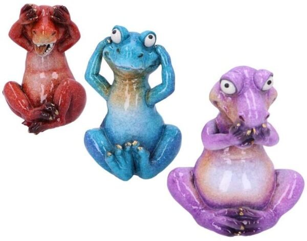 Magicun N.Giftware~See No, Hear No, Speak No Evil Tyrannosaurus Rex Figurines, Polyresin, Red, Blue and Purple, 13cm