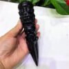 Natural Crystal Pendant Obsidian Carved Instrument Vajra Magic Pestle Necklace Men Women Lucky Amulet Free Beads Chain 1pcs