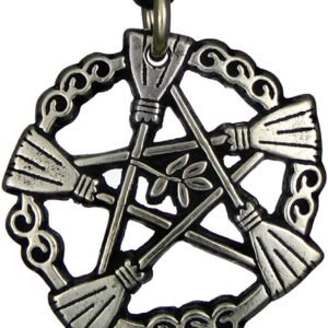 Soloman Pentant~Pewter Brooms of Elder Druid Pentacle Pendant Necklace