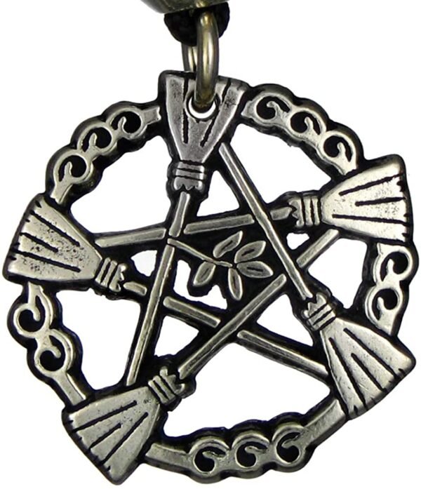 Soloman Pentant~Pewter Brooms of Elder Druid Pentacle Pendant Necklace