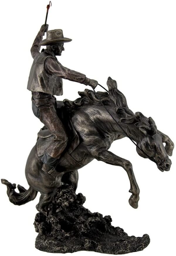 Magic  Collection~Bronzed Rodeo Cowboy and Bucking Bronco Statue 13 Inches Tall