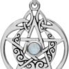 Sterling Silver Crescent Moon Pendant Pentacle with Natural Rainbow Moonstone