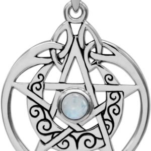 618JMtF3wcL._AC_SL1200 Sterling Silver Crescent Moon Pendant Pentacle with Natural Rainbow Moonstone