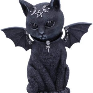 Dark Collection~B5149R0 Malpuss Winged Occult Cat Figurine, Polyresin, Black and Silver, 10cm