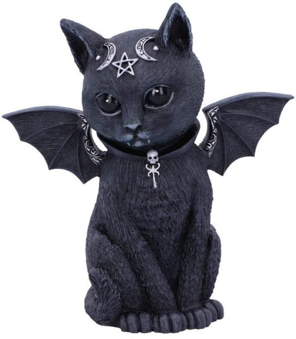 Dark Collection~B5149R0 Malpuss Winged Occult Cat Figurine, Polyresin, Black and Silver, 10cm