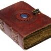 Witchcraft~Vintage Leather Journal with Semi Precious Stone - Lock Closure, 240 pages Antique Deckle Edge Paper - Book of Shadows, Grimoire Journal, Witch Journal for Men and Women - 7" x 5"