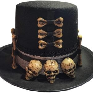 Dark Collection~D5039R0 Voodoo Priest's Skull and Bone Top Hat, Polyester, Black, One Size