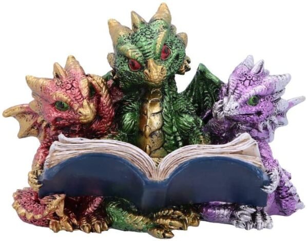Fantasy Collection~ U5026R0 Tales of Fire Reading Book Dragon Figurine, Polyresin, Multi-Coloured, One Size