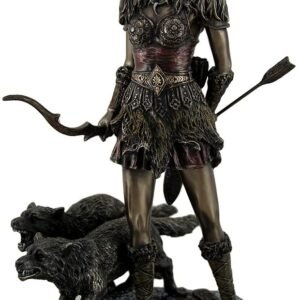 Magic  Collection~Resin Statues Skadi Norse Giantess Ski Goddess Of Winter And Mountains With Wolves Statue 8 X 10.5 X 7 Inches Bronze