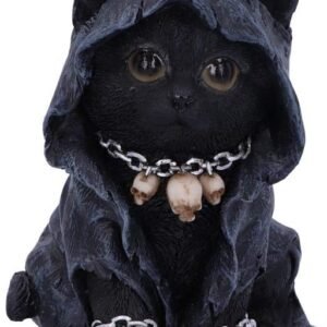 Dark Collection~Feline Cloaked Grim Reaper Cat Figurine, Polyresin, Black, 16cm
