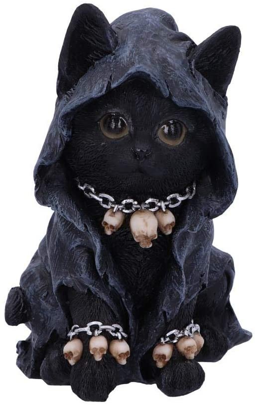 Dark Collection~Feline Cloaked Grim Reaper Cat Figurine, Polyresin, Black, 16cm