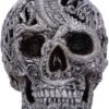Dark Collection~Silver Cranial Drakos Engraved Dragon Skull Ornament, Polyresin, One Size