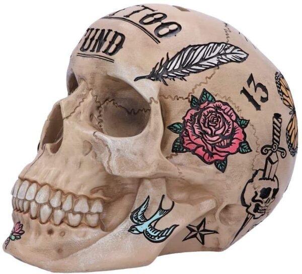 Dark Collection~Natural Bone Coloured Traditional, Tribal Tattoo Fund Skull, Polyresin, One Size