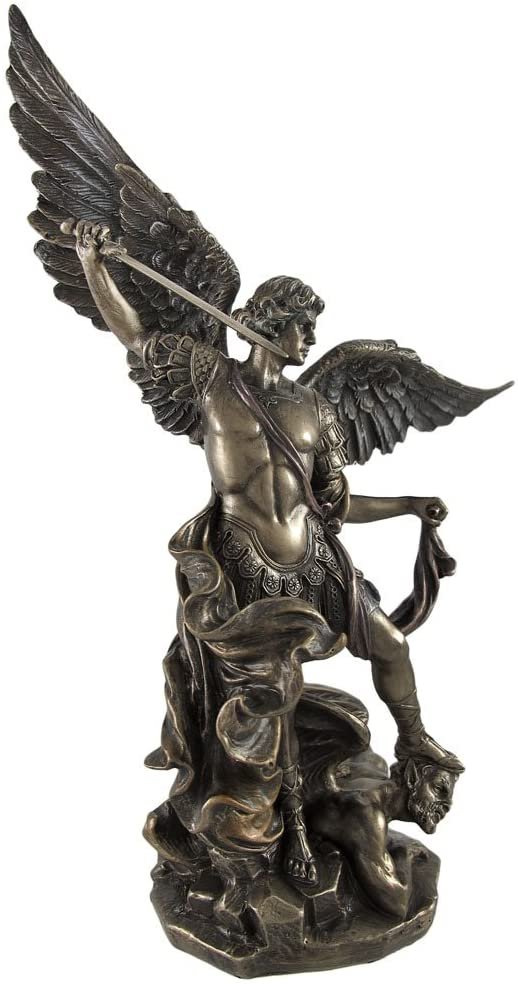 Magic  Collection~Bronzed St. Michael Defeating Lucifer Statue 10 in.