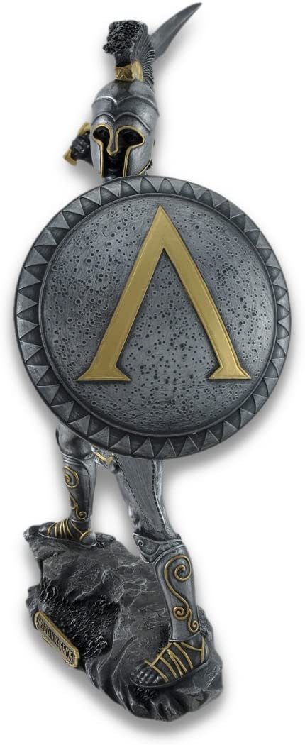 Magic  Collection~Spartan Warrior with Sword and Hoplite Shield Statue Silvered/Gold Accents