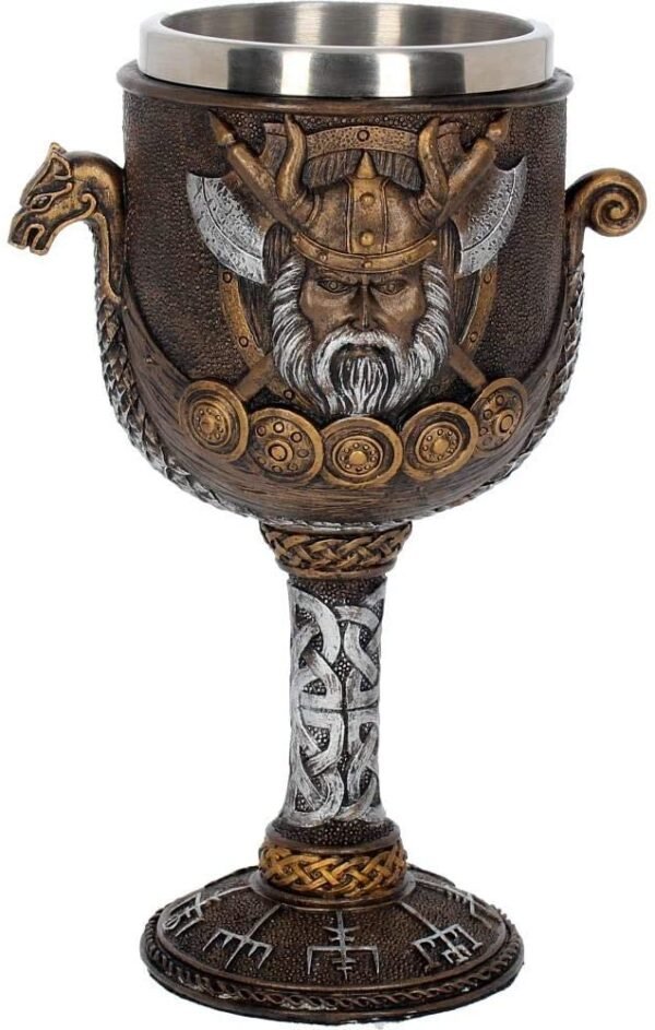 Mythology Collection~ Valhalla Goblet 17cm, Resin w/Stainless Steel Insert, Brown