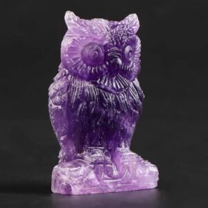 Magic  Collection~Artistone 2.0" Amethyst Owl, Hand Carved Gemstone Fine Art Sculpture, Reiki Healing Stone Statue，Attract All The Aura Around