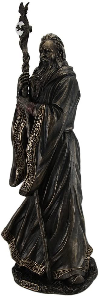 Magic  Collection~18.5 Inch Merlin Grand Wizard Dragon Crystal Ball Staff Cold Cast Resin Antique Bronze Finish Statue Home Decor