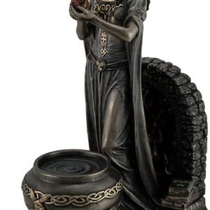 Magicun  Collection~Resin Statues Brigid Goddess of Hearth & Home Standing Holding Sacred Flame Statue 7 X 9.5 X 5.5 Inches Bronze
