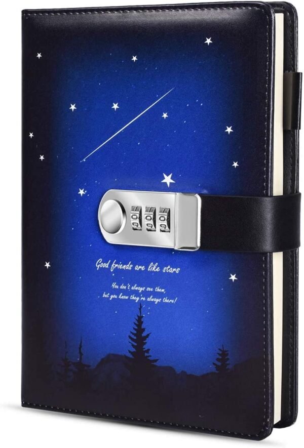 Witchcraft~Starry Diary with Lock, A5 PU Leather Journal with Combination Lock Digital Password Notebook Combination Locking Journal Diary (Starry 6)