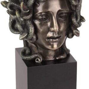 Magic  Collection~Cast Bronze Resin Medusa Head Figure on Plinth Bust Sculpture Painted Accent Art