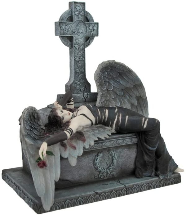 Magic  Collection~Gothic Dark Angel Lying on Grave with Rose Statue