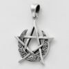 Sterling Silver Simple Moon Pentacle Pentagram Pendant; 1 Inch Tall