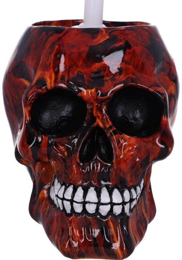 Magicun N.Giftware~Flame Pattern Skull Toilet Brush Holder 16.4cm, Polyresin, Orange
