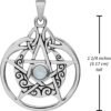 Sterling Silver Crescent Moon Pendant Pentacle with Natural Rainbow Moonstone