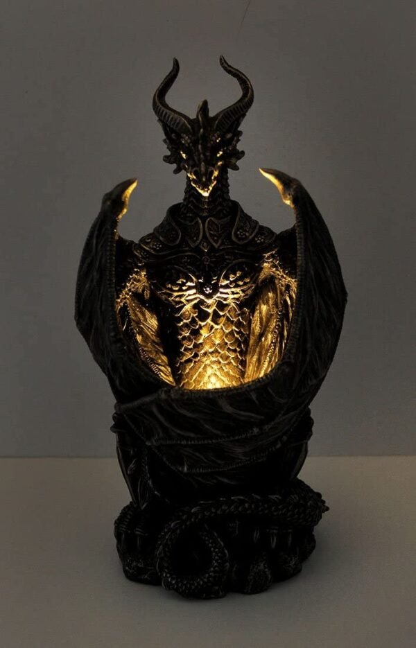 Magic  Collection~Resin Statues Guardian Of The Light Armored Dragon Led Night Light Statue 10 Inch 5 X 9.5 X 4.25 Inches Bronze