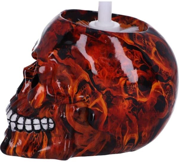 Dark Collection~Flame Pattern Skull Toilet Brush Holder 16.4cm, Polyresin, Orange