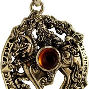 Bronze Norse God Odin Pendant with Synthetic Amber