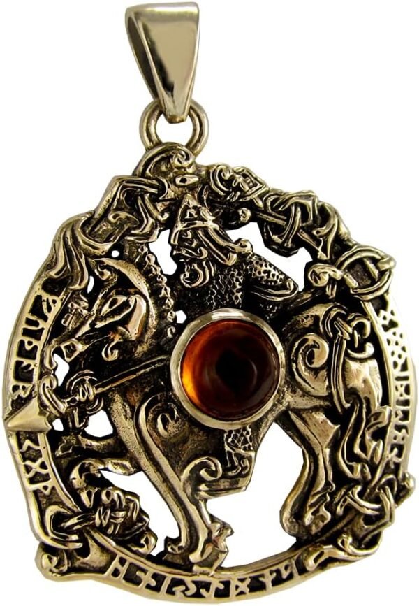 Bronze Norse God Odin Pendant with Synthetic Amber