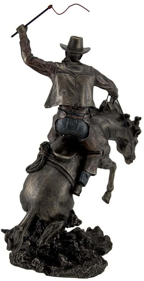 Magic  Collection~Bronzed Rodeo Cowboy and Bucking Bronco Statue 13 Inches Tall