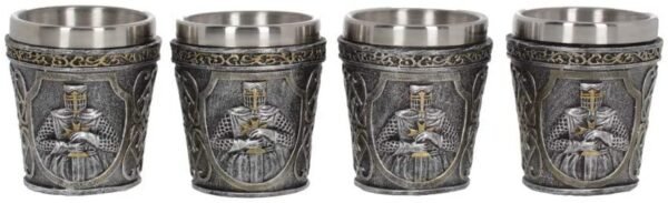 Magicun N.Giftware~Armoured (Set of Four) Shot Glasses 8 cm Silver, Size 8cm