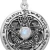 Sterling Silver Moon Goddess Pentacle Pendant with Natural Rainbow Moonstone