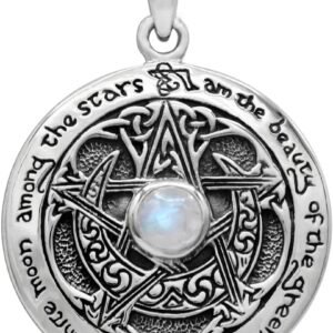61FhOSBHUNL._AC_SL1200 Sterling Silver Moon Goddess Pentacle Pendant with Natural Rainbow Moonstone