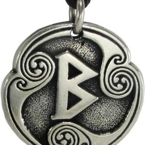 Soloman Pentant~Pewter Beorc Berkanan Rune of Rebirth Pendant Necklace