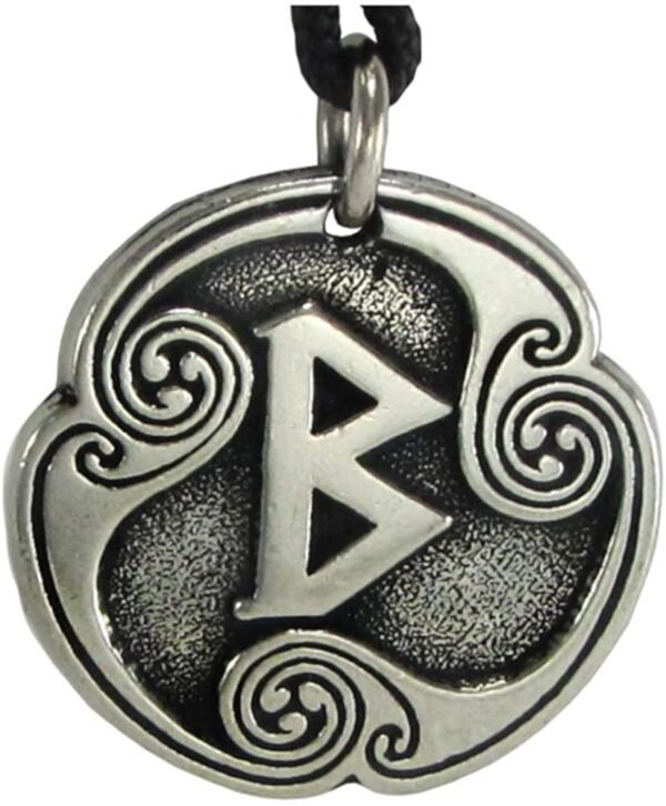 Soloman Pentant~Pewter Beorc Berkanan Rune of Rebirth Pendant Necklace