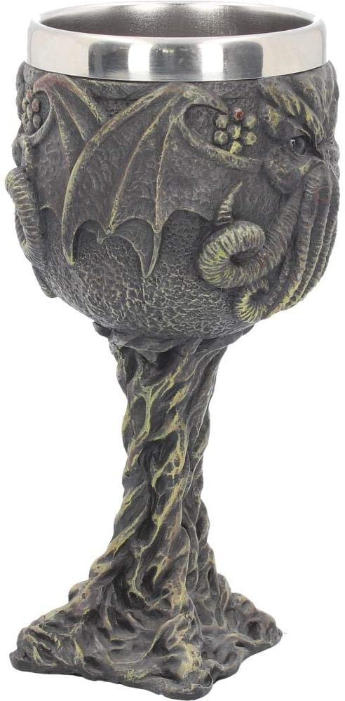 Dark Collection~Cthulhu's Thirst Goblet 21cm Green, Resin w/Stainless Steel Insert, 17cm