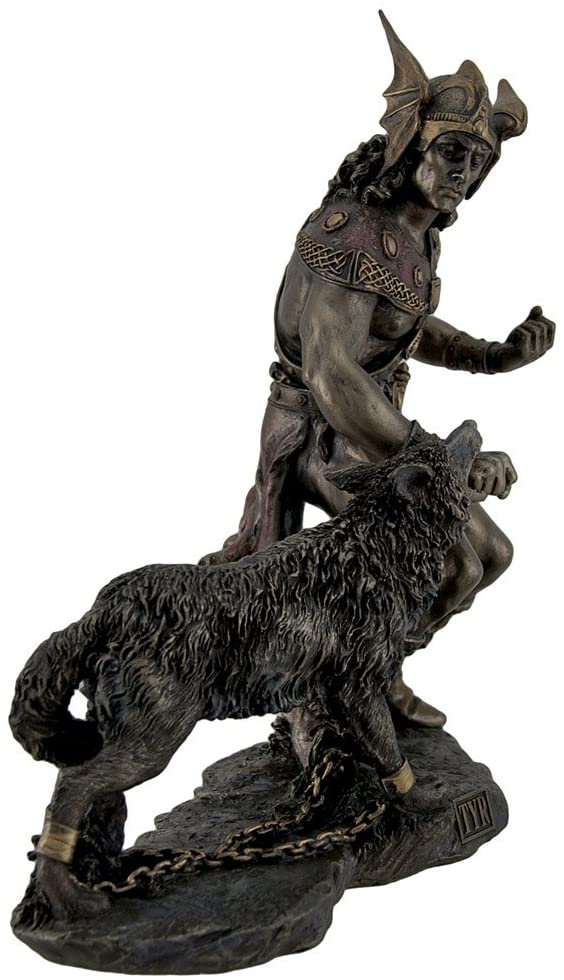 Magic  Collection~Norse God Tyr Battling Fenrir Bronze Finish Statue