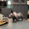 Magic  Collection~LOOYAR Cute Resin Rhinoceros Statue Sculpture Ornament Collectible Figurine Craft Furnishing for Home House Living Room Porch Decoration Office Desk Desktop Table Wine Cabinet Arrangement Gift, Black