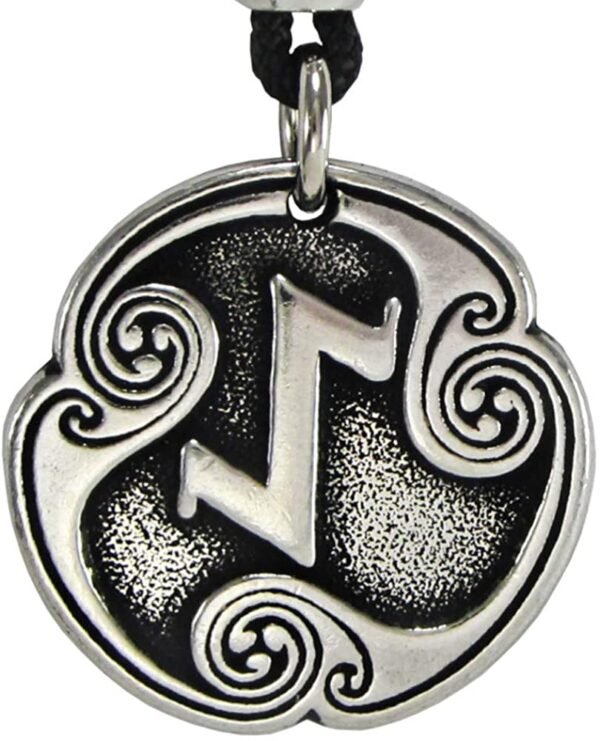Soloman Pentant~Pewter Eihwaz Eihaz Rune of Defense Pendant Necklace