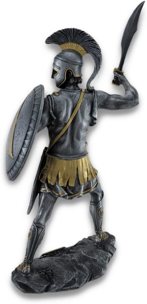 Magic  Collection~Spartan Warrior with Sword and Hoplite Shield Statue Silvered/Gold Accents